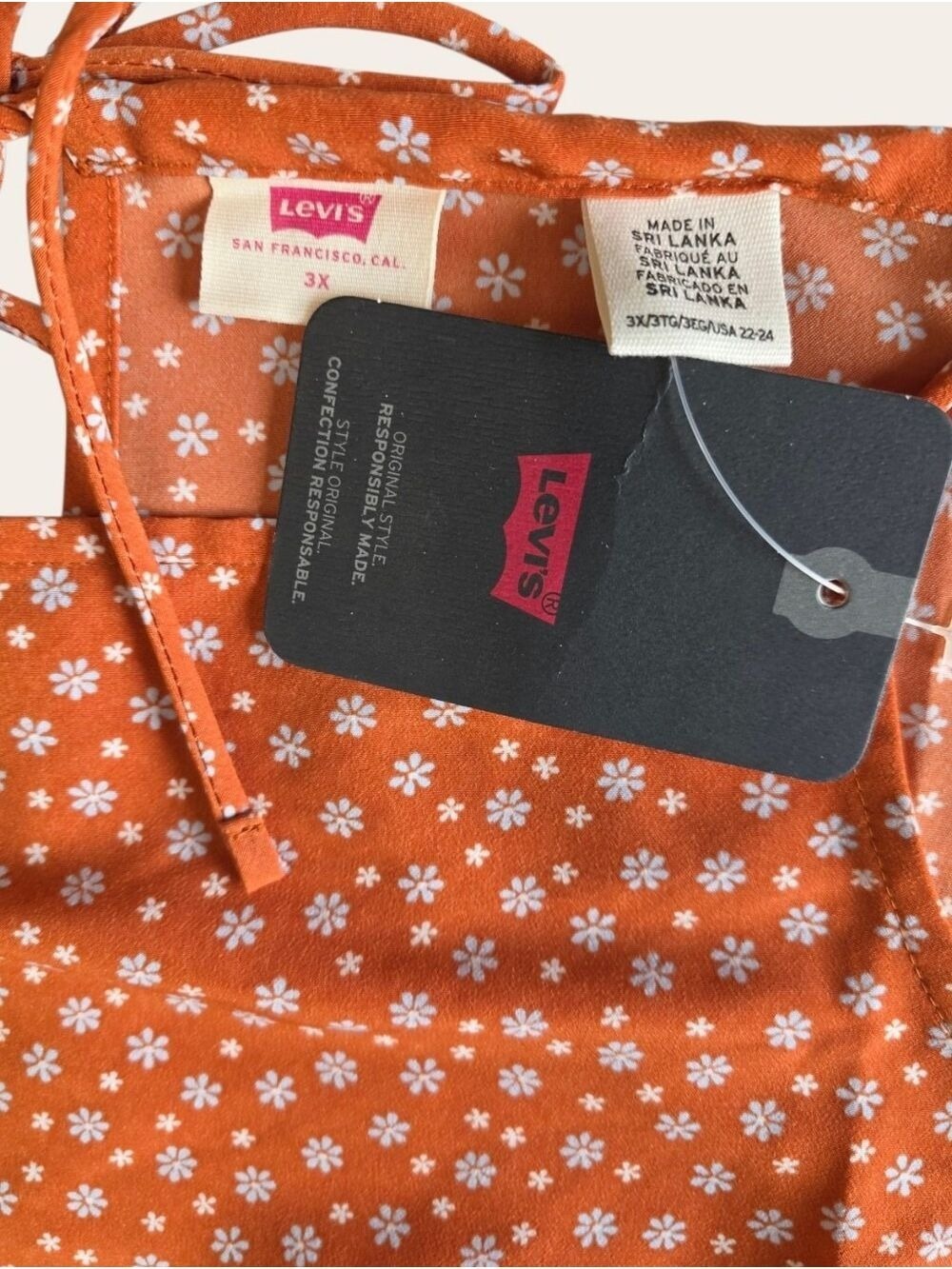 Levi’s Rust Orange Ditsy Floral Tie Back Cami Top 3X NWT - Picture 8 of 11